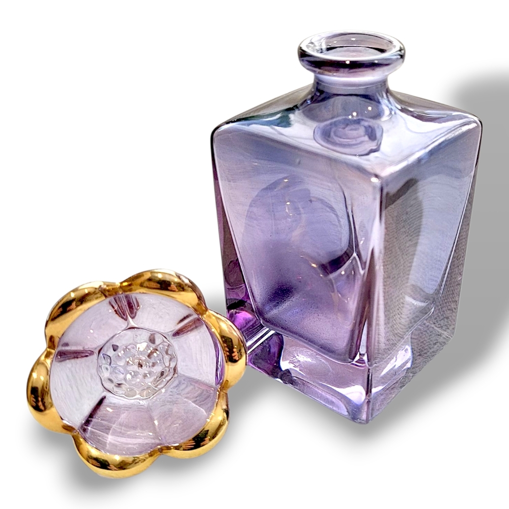 Same Cristallerie Amethyst Lead Crystal Perfume Bottle Gold Flower Stopper - Picture 2 of 7